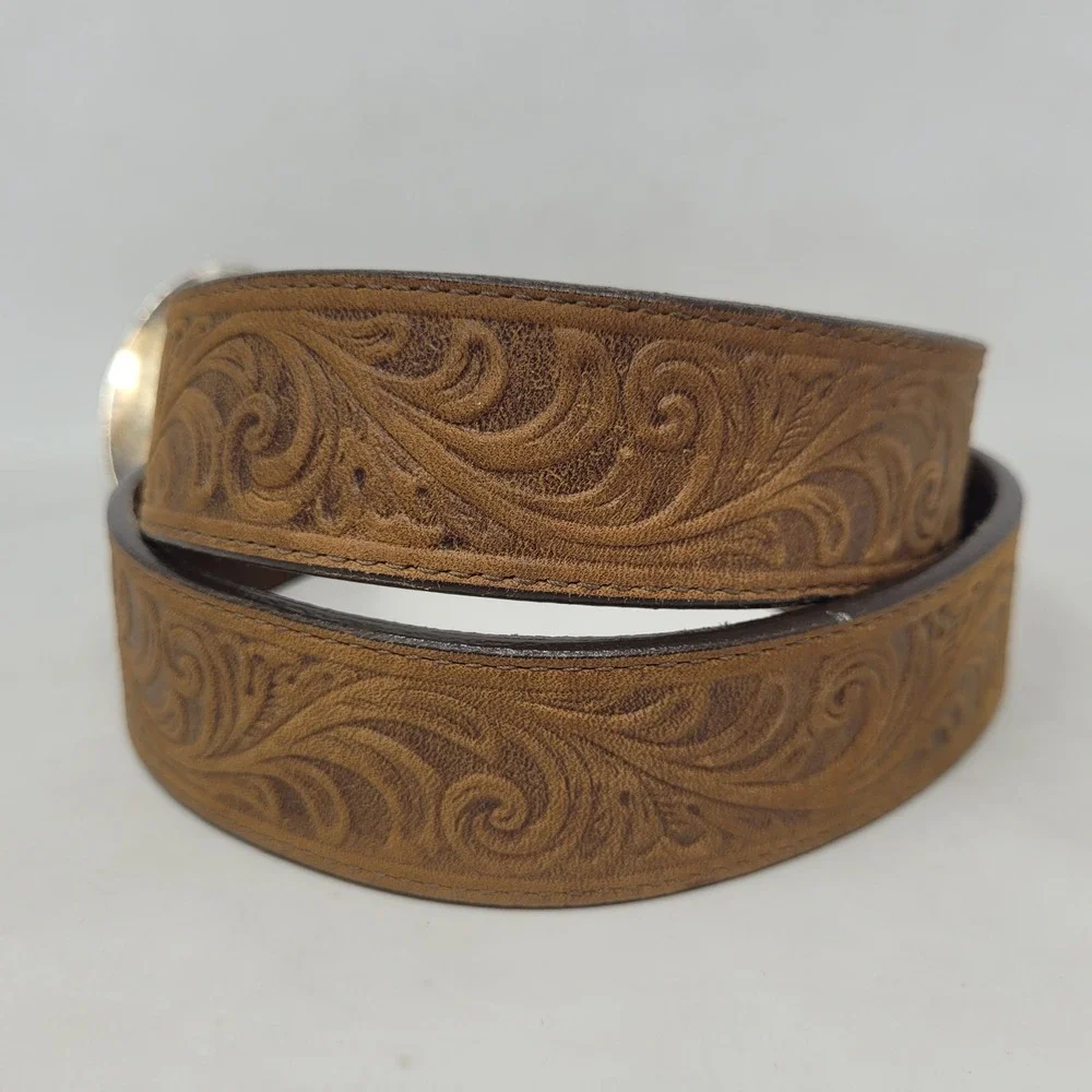 Silver Creek Belt Mens 40 Brown Leather Floral Tooled Western Cowboy Rodeo USA